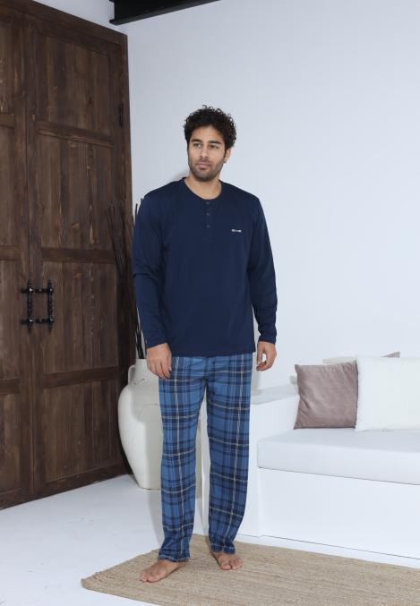 Pijama Barbati ,Maneca si Pantaloni Lungi,Culoare Bleumarin cu Albastru,Engros